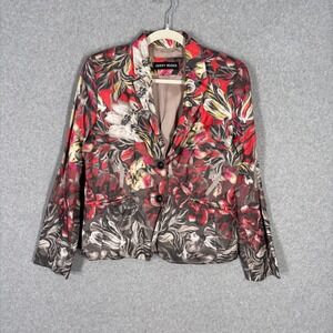 Gerry Weber Blazer Jacket‎ Small Red Gray Pockets Artsy Abstract Watercolor